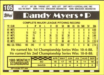 1990 Topps - Collector's Edition (Tiffany) #105 Randy Myers Back