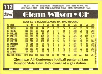 1990 Topps - Collector's Edition (Tiffany) #112 Glenn Wilson Back