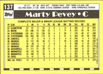 1990 Topps - Collector's Edition (Tiffany) #137 Marty Pevey Back
