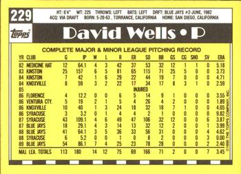 1990 Topps - Collector's Edition (Tiffany) #229 David Wells Back