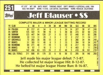 1990 Topps - Collector's Edition (Tiffany) #251 Jeff Blauser Back