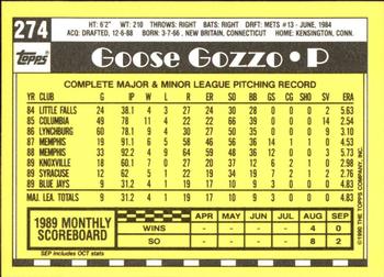 1990 Topps - Collector's Edition (Tiffany) #274 Goose Gozzo Back