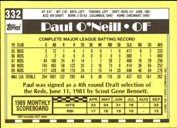 1990 Topps - Collector's Edition (Tiffany) #332 Paul O'Neill Back