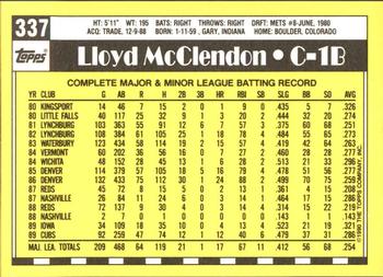 1990 Topps - Collector's Edition (Tiffany) #337 Lloyd McClendon Back