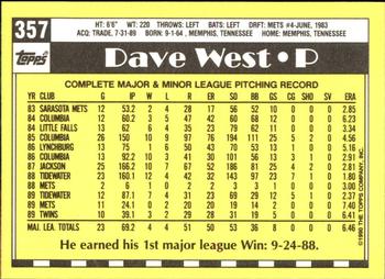 1990 Topps - Collector's Edition (Tiffany) #357 Dave West Back