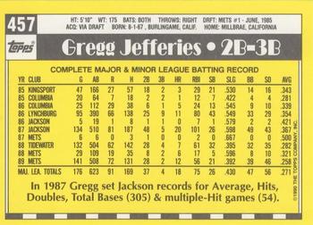 1990 Topps - Collector's Edition (Tiffany) #457 Gregg Jefferies Back