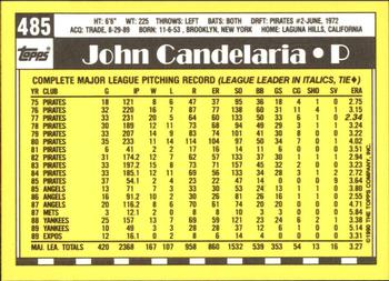 1990 Topps - Collector's Edition (Tiffany) #485 John Candelaria Back