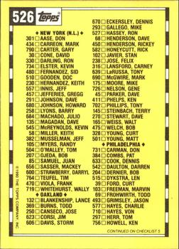 1990 Topps - Collector's Edition (Tiffany) #526 Checklist 4 of 6 Back