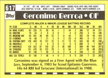 1990 Topps - Collector's Edition (Tiffany) #617 Geronimo Berroa Back