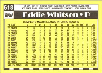 1990 Topps - Collector's Edition (Tiffany) #618 Eddie Whitson Back