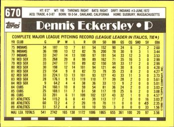 1990 Topps - Collector's Edition (Tiffany) #670 Dennis Eckersley Back