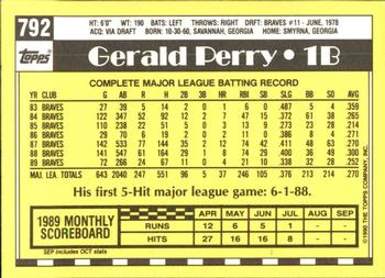 1990 Topps - Collector's Edition (Tiffany) #792 Gerald Perry Back
