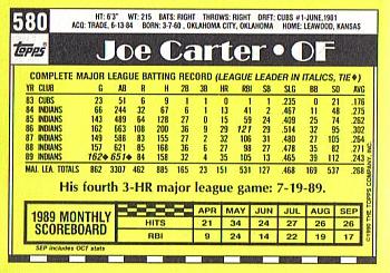 1990 Topps - Collector's Edition (Tiffany) #580 Joe Carter Back