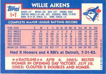 1984 Topps Traded - Limited Edition (Tiffany) #1T Willie Aikens Back