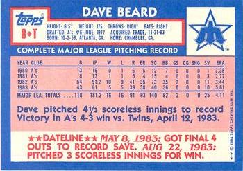 1984 Topps Traded - Limited Edition (Tiffany) #8T Dave Beard Back