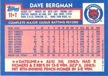 1984 Topps Traded - Limited Edition (Tiffany) #11T Dave Bergman Back