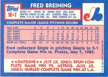 1984 Topps Traded - Limited Edition (Tiffany) #16T Fred Breining Back