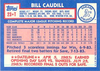 1984 Topps Traded - Limited Edition (Tiffany) #23T Bill Caudill Back