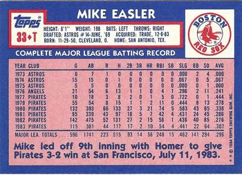1984 Topps Traded - Limited Edition (Tiffany) #33T Mike Easler Back