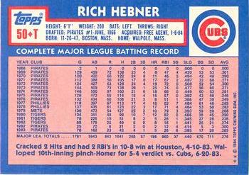 1984 Topps Traded - Limited Edition (Tiffany) #50T Rich Hebner Back