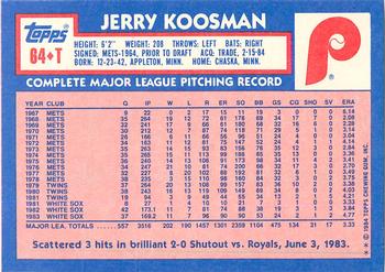 1984 Topps Traded - Limited Edition (Tiffany) #64T Jerry Koosman Back