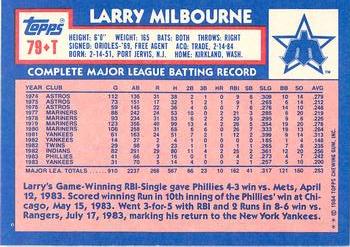 1984 Topps Traded - Limited Edition (Tiffany) #79T Larry Milbourne Back