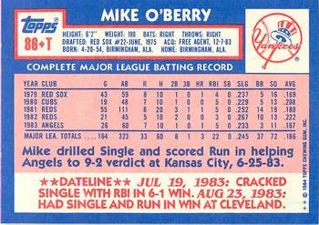 1984 Topps Traded - Limited Edition (Tiffany) #86T Mike O'Berry Back