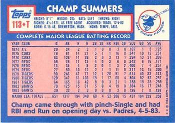 1984 Topps Traded - Limited Edition (Tiffany) #113T Champ Summers Back
