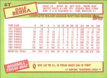 1985 Topps Traded - Limited Edition (Tiffany) #6T Dale Berra Back