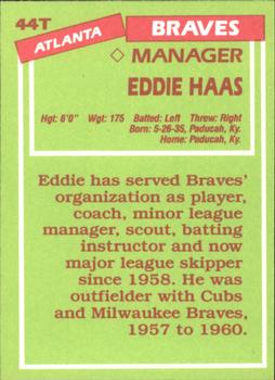 1985 Topps Traded - Limited Edition (Tiffany) #44T Eddie Haas Back