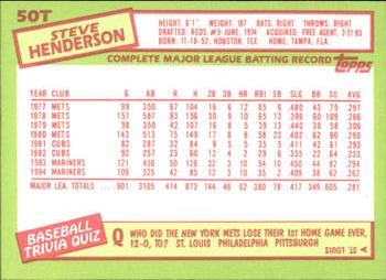 1985 Topps Traded - Limited Edition (Tiffany) #50T Steve Henderson Back