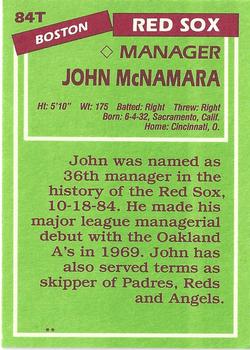1985 Topps Traded - Limited Edition (Tiffany) #84T John McNamara Back
