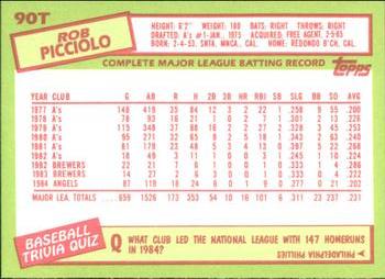 1985 Topps Traded - Limited Edition (Tiffany) #90T Rob Picciolo Back