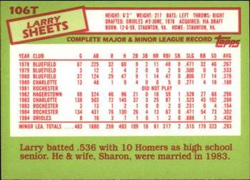 1985 Topps Traded - Limited Edition (Tiffany) #106T Larry Sheets Back