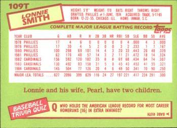 1985 Topps Traded - Limited Edition (Tiffany) #109T Lonnie Smith Back