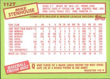 1985 Topps Traded - Limited Edition (Tiffany) #112T Mike Stenhouse Back