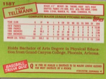 1985 Topps Traded - Limited Edition (Tiffany) #118T Tom Tellmann Back