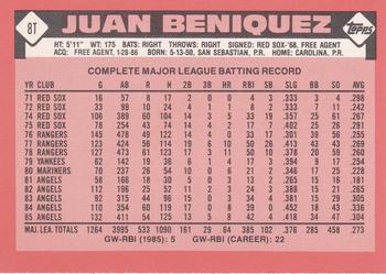 1986 Topps Traded - Limited Edition (Tiffany) #8T Juan Beniquez Back