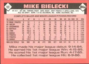 1986 Topps Traded - Limited Edition (Tiffany) #10T Mike Bielecki Back