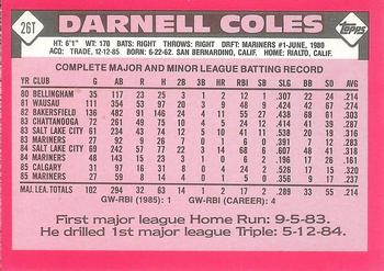 1986 Topps Traded - Limited Edition (Tiffany) #26T Darnell Coles Back