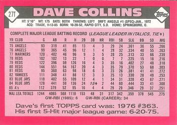 1986 Topps Traded - Limited Edition (Tiffany) #27T Dave Collins Back
