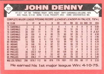 1986 Topps Traded - Limited Edition (Tiffany) #32T John Denny Back