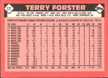 1986 Topps Traded - Limited Edition (Tiffany) #37T Terry Forster Back