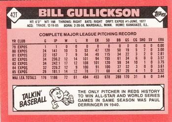 1986 Topps Traded - Limited Edition (Tiffany) #42T Bill Gullickson Back