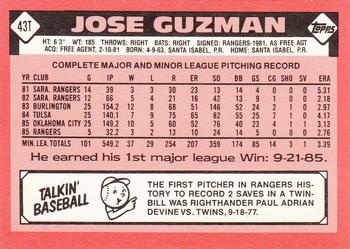 1986 Topps Traded - Limited Edition (Tiffany) #43T Jose Guzman Back