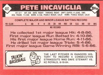1986 Topps Traded - Limited Edition (Tiffany) #48T Pete Incaviglia Back