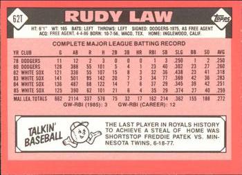 1986 Topps Traded - Limited Edition (Tiffany) #62T Rudy Law Back
