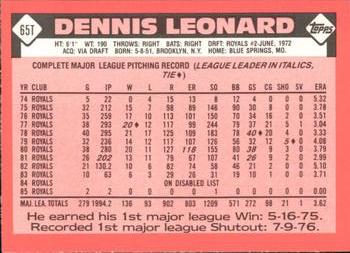 1986 Topps Traded - Limited Edition (Tiffany) #65T Dennis Leonard Back