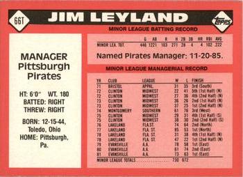 1986 Topps Traded - Limited Edition (Tiffany) #66T Jim Leyland Back