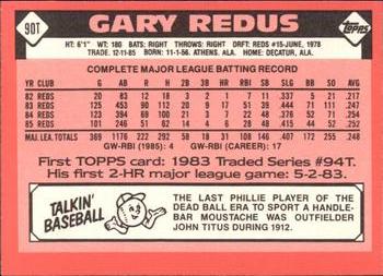 1986 Topps Traded - Limited Edition (Tiffany) #90T Gary Redus Back